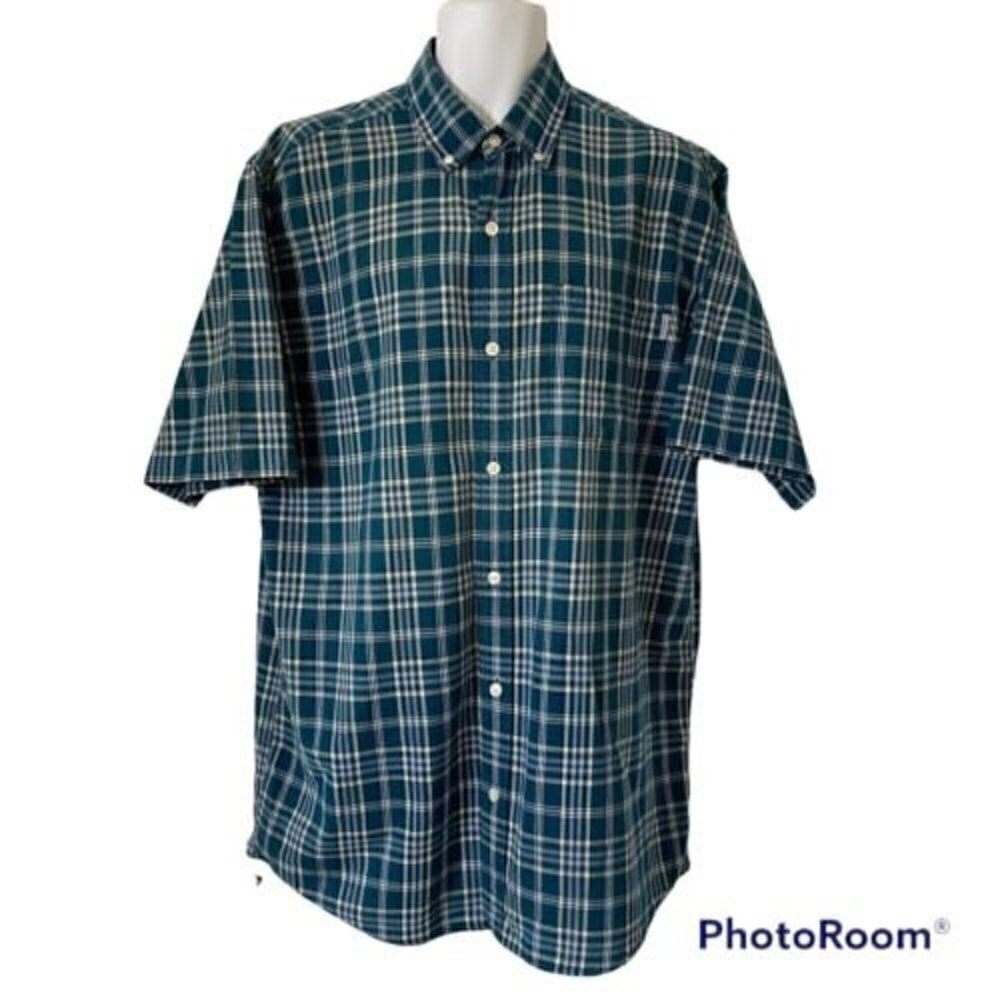 Carhartt Plaid Men's Shirt L Green White Cotton Short Sleeve